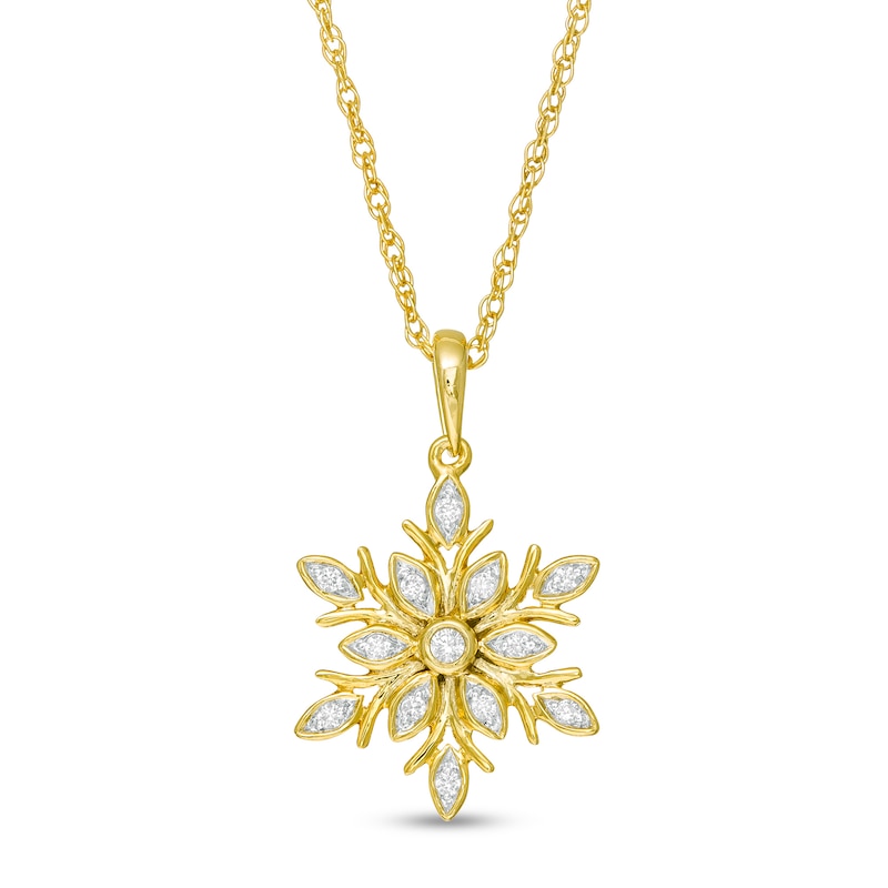 Main Image 1 of 1/15 CT. T.W. Diamond Snowflake Pendant in Sterling Silver with 14K Gold Plate