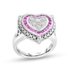 Thumbnail Image 1 of 1/6 CT. T.W. Diamond and Lab-Created Ruby Double Frame Heart Ring in Sterling Silver