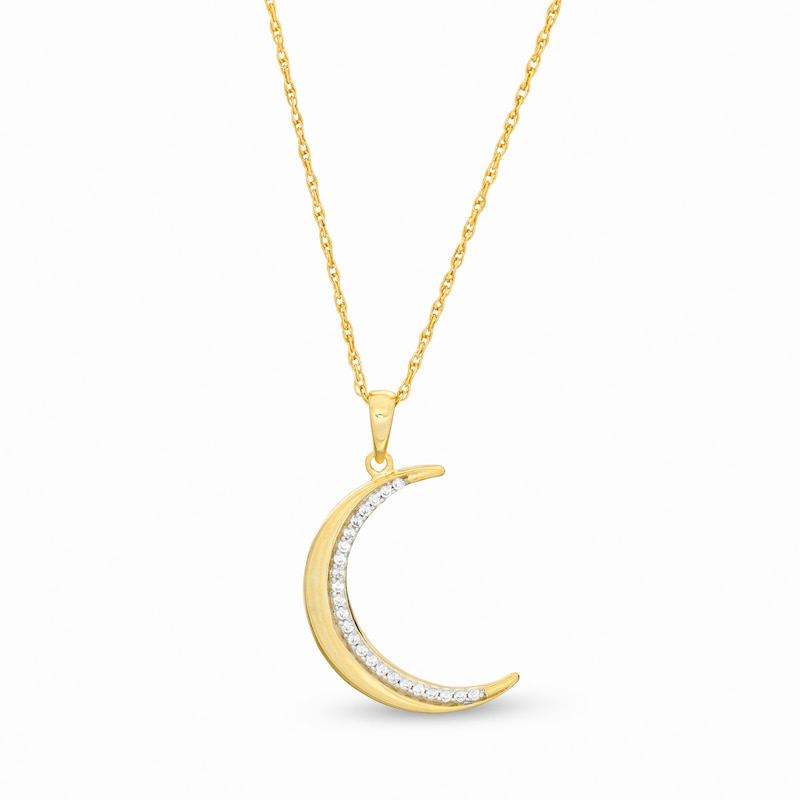 Main Image 1 of 1/10 CT. T.W. Diamond Crescent Moon Pendant in Sterling Silver with 14K Gold Plate