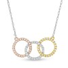 Thumbnail Image 1 of 1/3 CT. T.W. Diamond Interwoven Circle Trio Necklace in 10K Tri-Tone Gold