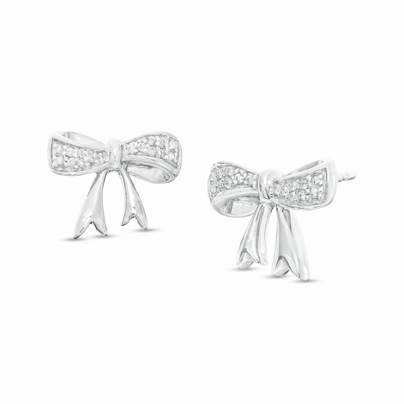 Main Image 1 of 1/20 CT. T.W. Diamond Bow Stud Earrings in Sterling Silver