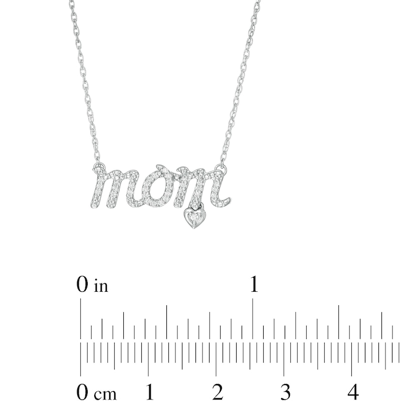 Main Image 2 of 1/10 CT. T.W. Diamond "mom" Script and Heart Dangle Necklace in Sterling Silver
