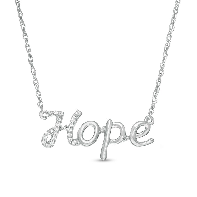 Main Image 1 of 1/15 CT. T.W. Diamond "Hope" Script Necklace in Sterling Silver