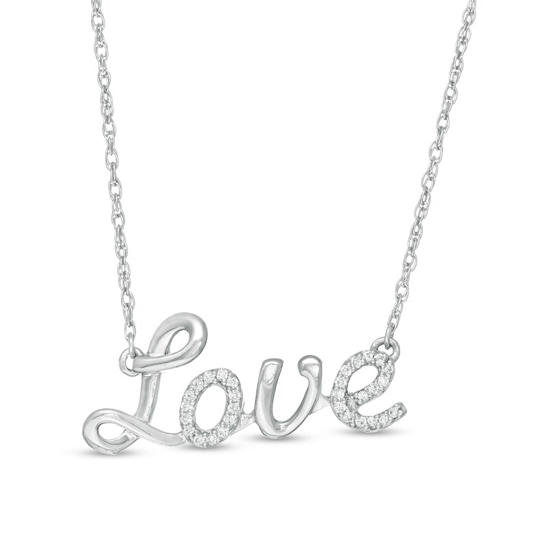 Main Image 1 of 1/20 CT. T.W. Diamond "Love" Script Necklace in Sterling Silver