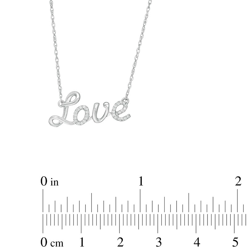 Main Image 2 of 1/20 CT. T.W. Diamond "Love" Script Necklace in Sterling Silver