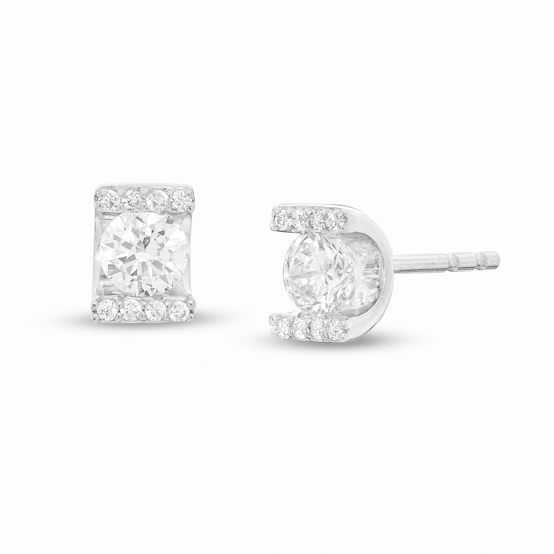 Main Image 1 of 1/3 CT. T.W. Diamond Bar-Set Stud Earrings in Sterling Silver