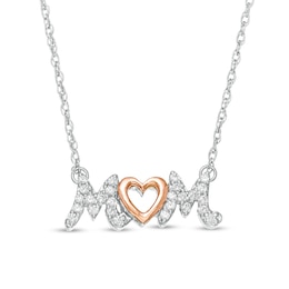 1/8 CT. T.W. Diamond "MOM" with Heart Necklace in Sterling Silver and 10K Rose Gold
