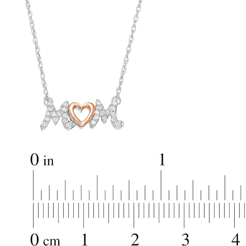 Main Image 2 of 1/8 CT. T.W. Diamond "MOM" with Heart Necklace in Sterling Silver and 10K Rose Gold