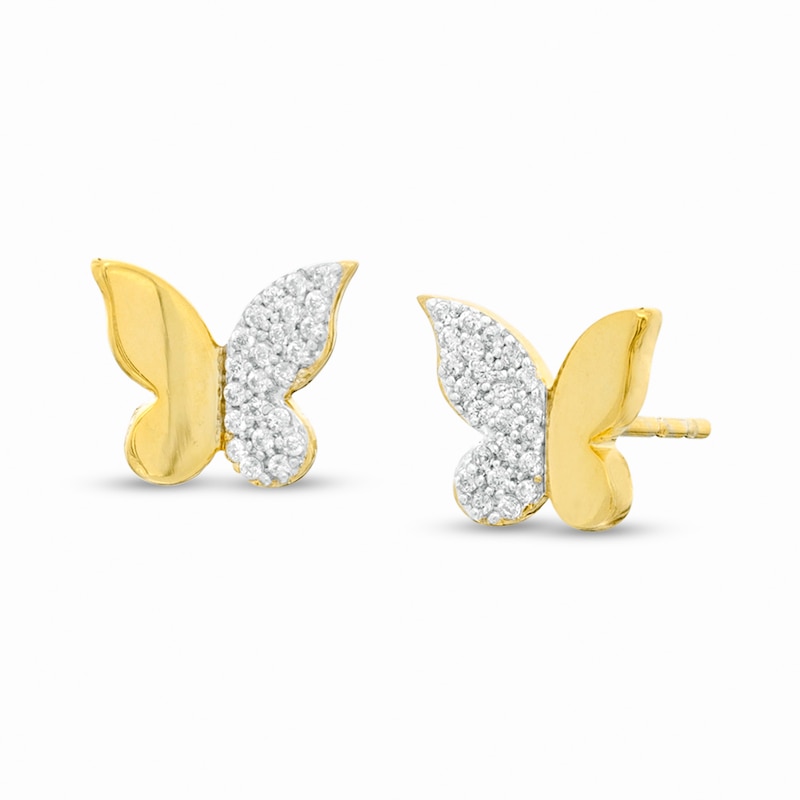 1/8 CT. T.W. Diamond Butterfly Stud Earrings in Sterling Silver with 14K Gold Plate