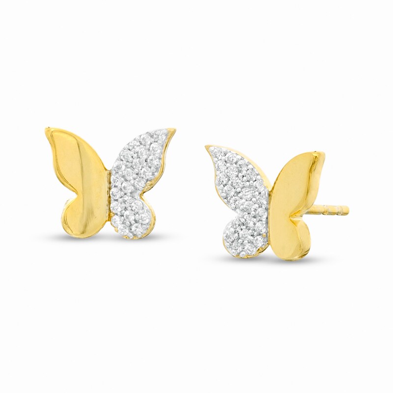 Main Image 1 of 1/8 CT. T.W. Diamond Butterfly Stud Earrings in Sterling Silver with 14K Gold Plate