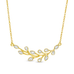1/6 CT. T.W. Diamond Curved Leafy-Branch Necklace in Sterling Silver with 14K Gold Plate