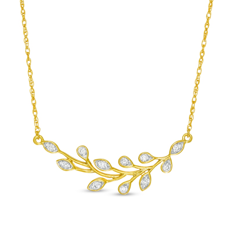 Main Image 1 of 1/6 CT. T.W. Diamond Curved Leafy-Branch Necklace in Sterling Silver with 14K Gold Plate