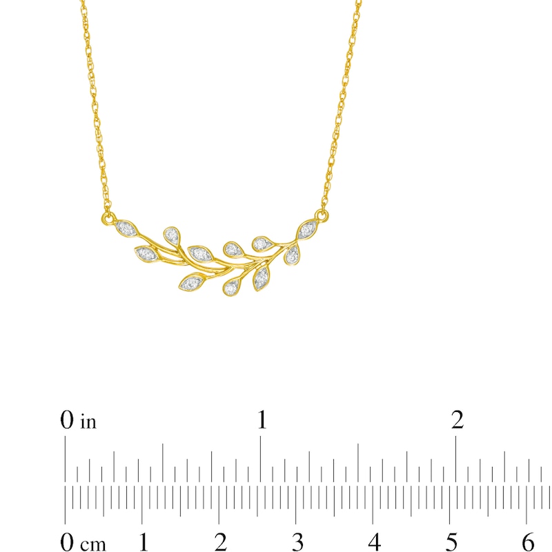 Main Image 2 of 1/6 CT. T.W. Diamond Curved Leafy-Branch Necklace in Sterling Silver with 14K Gold Plate