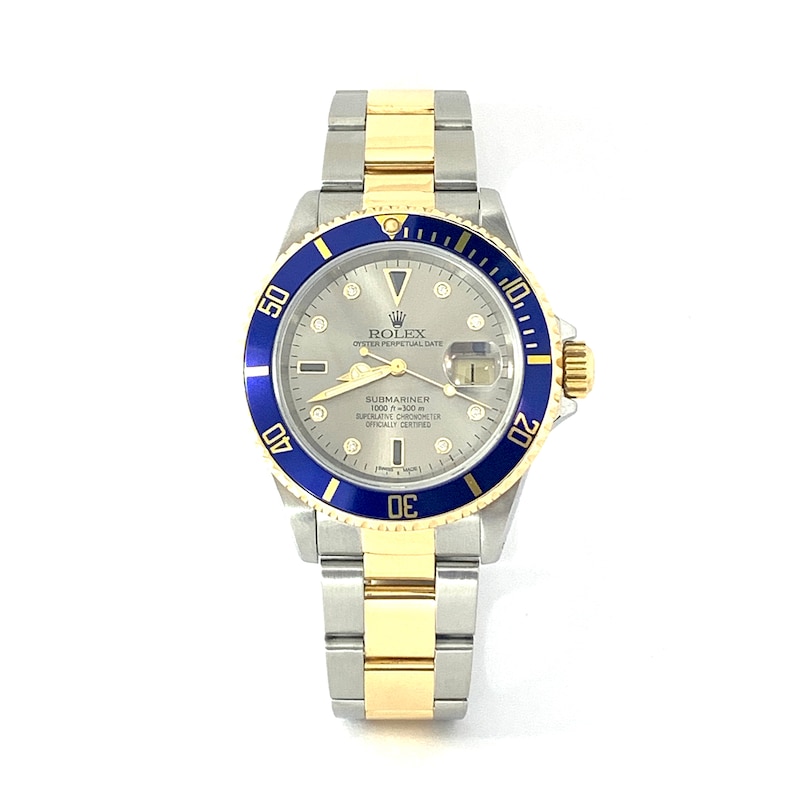 Main Image 1 of Previously Owned - Men's Rolex Submariner 1/15 CT. T.W. Diamond Two-Tone 18K Gold Watch with Silver-Tone Serti Dial