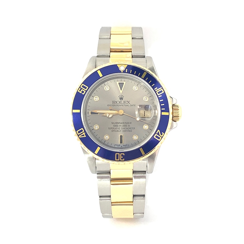 Previously Owned - Men's Rolex Submariner 1/15 CT. T.W. Diamond Two-Tone 18K Gold Watch with Silver-Tone Serti Dial