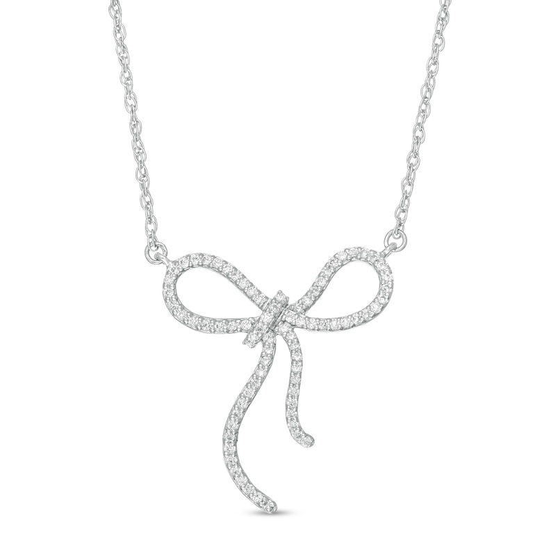 1/8 CT. T.W. Diamond Ribbon Bow Necklace in Sterling Silver