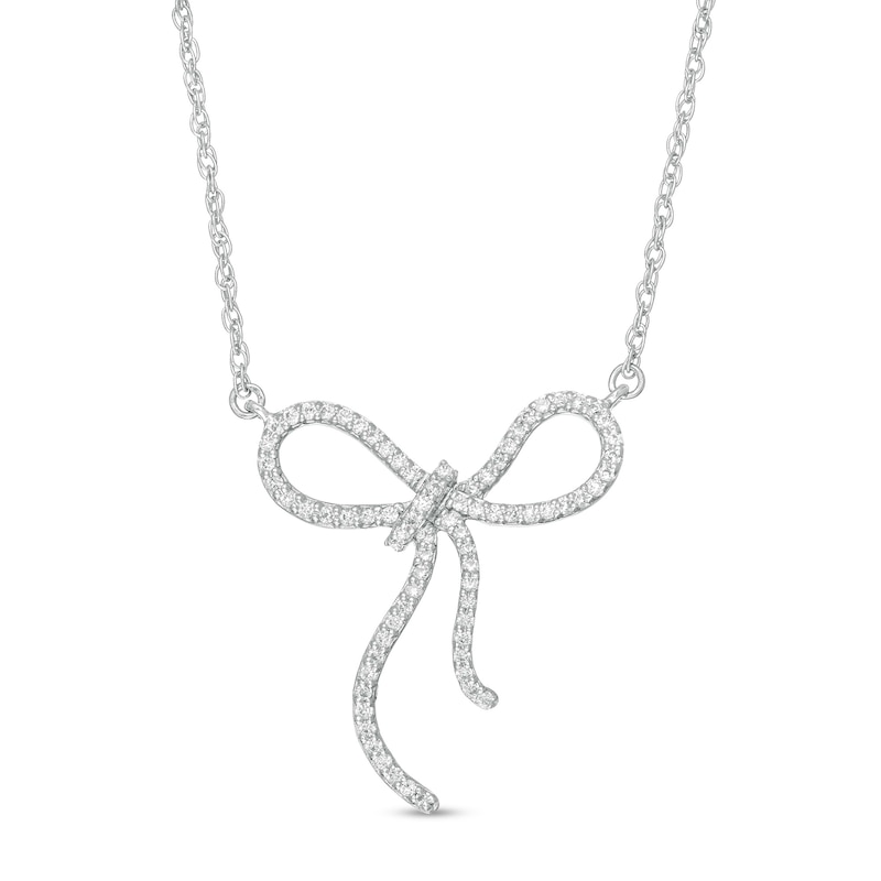 Main Image 1 of 1/8 CT. T.W. Diamond Ribbon Bow Necklace in Sterling Silver