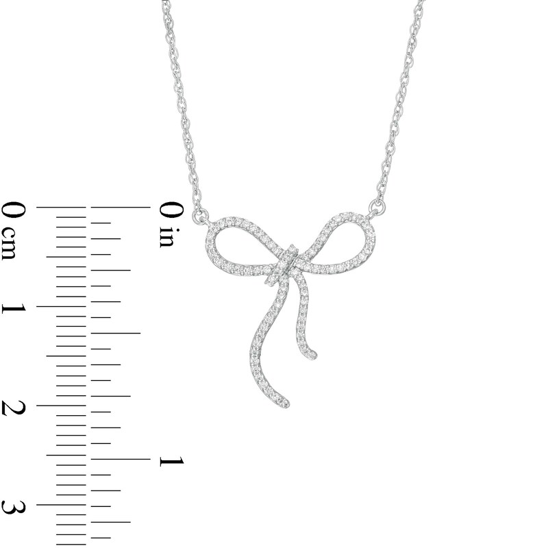 Main Image 2 of 1/8 CT. T.W. Diamond Ribbon Bow Necklace in Sterling Silver