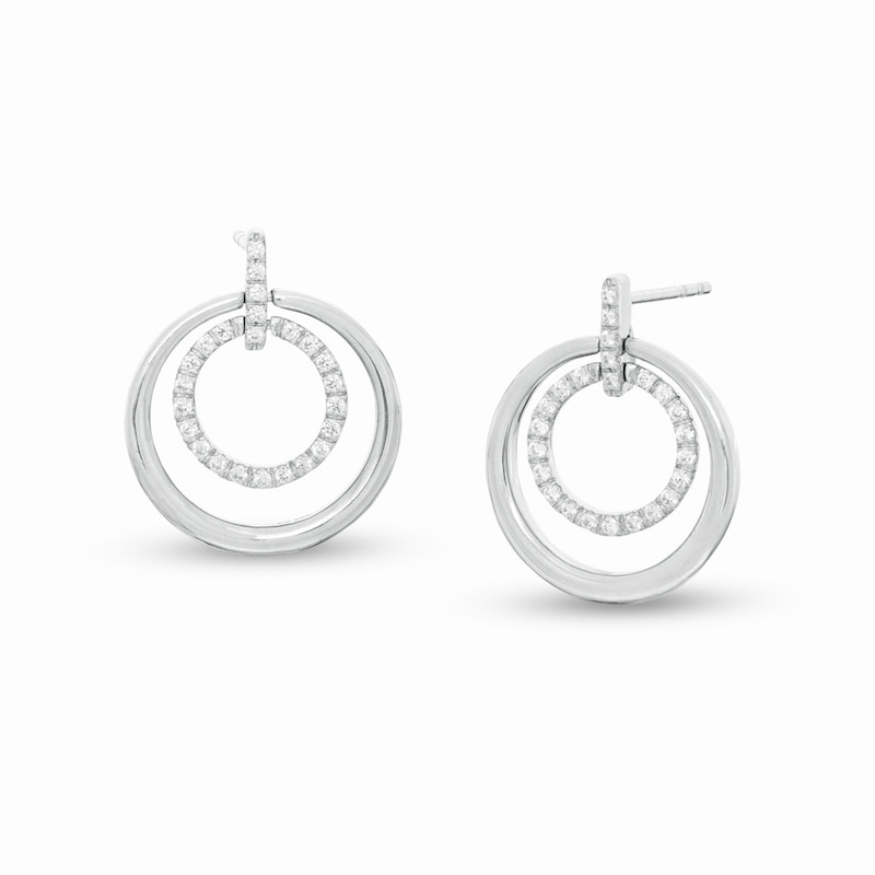 1/4 CT. T.W. Diamond Double Circle Doorknocker Drop Earrings in Sterling Silver