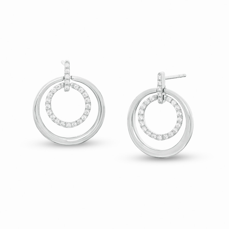 Main Image 1 of 1/4 CT. T.W. Diamond Double Circle Doorknocker Drop Earrings in Sterling Silver
