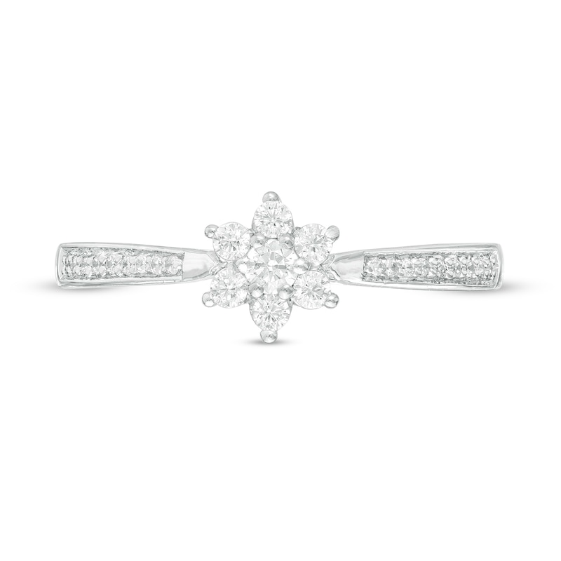 Main Image 3 of 1/5 CT. T.W. Diamond Flower Promise Ring in 10K White Gold