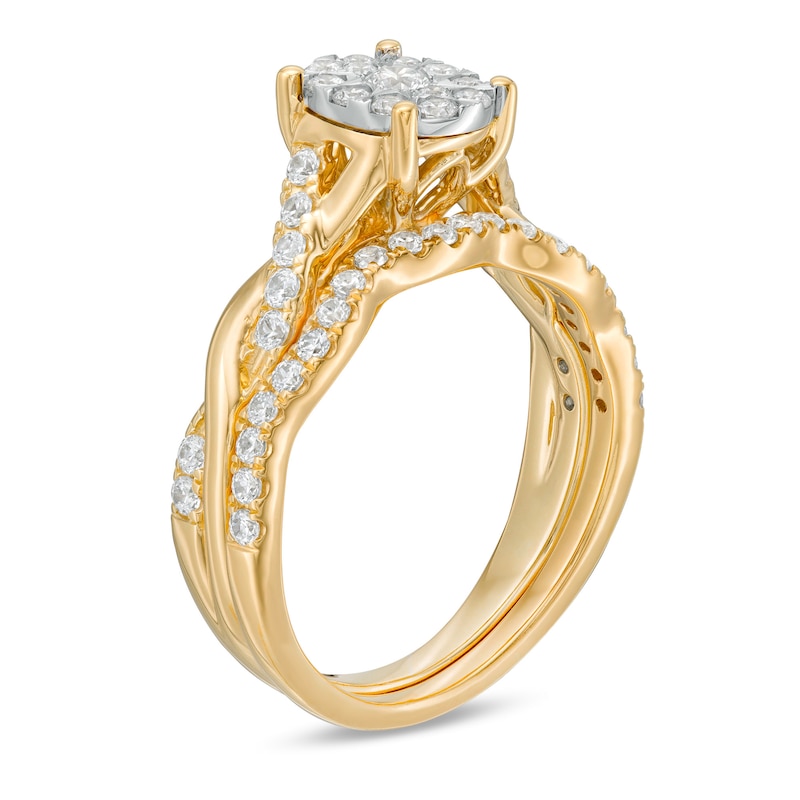 3/4 CT. T.W. Oval Composite Diamond Frame Twist Shank Bridal Set in 10K Gold