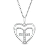 Thumbnail Image 1 of 1/10 CT. T.W. Diamond Cross in Double Hearts Pendant in Sterling Silver
