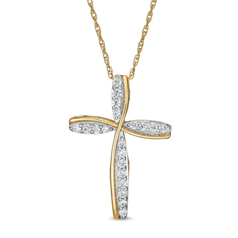 Main Image 1 of 1/2 CT. T.W. Diamond Wavy Cross Pendant in 10K Gold