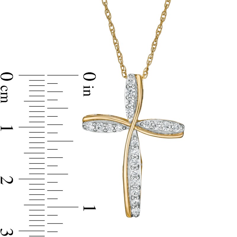 Main Image 3 of 1/2 CT. T.W. Diamond Wavy Cross Pendant in 10K Gold