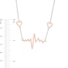 Thumbnail Image 1 of Double Heart and Heartbeat Necklace in Sterling Silver and Rose Gold Flash