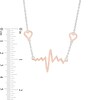 Thumbnail Image 1 of Double Heart and Heartbeat Necklace in Sterling Silver and Rose Gold Flash