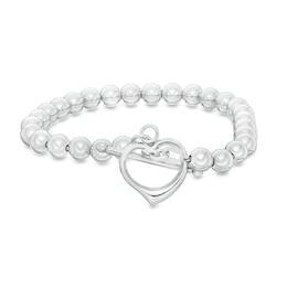 Beaded Heart Toggle Bracelet in Sterling Silver - 8.0"