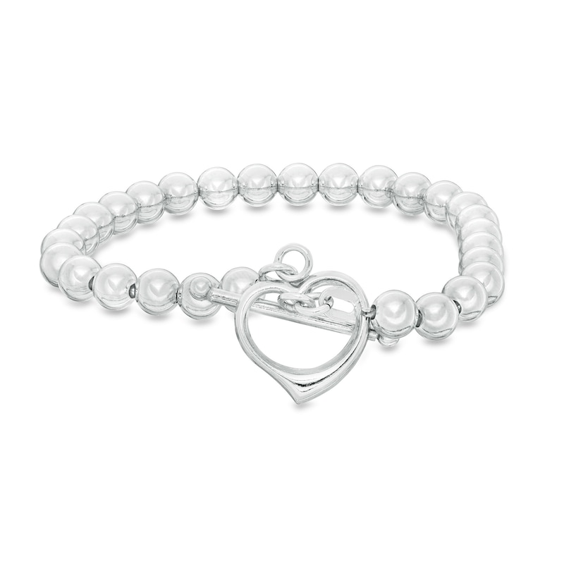 Main Image 1 of Beaded Heart Toggle Bracelet in Sterling Silver - 8.0"