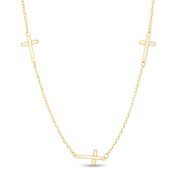 Open Cross Station Necklace in 14K Gold