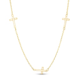 Open Cross Station Necklace in 14K Gold