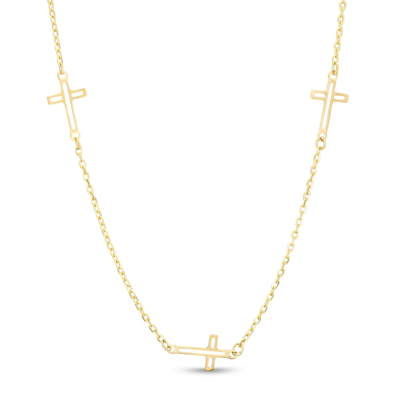 Main Image 1 of Open Cross Station Necklace in 14K Gold