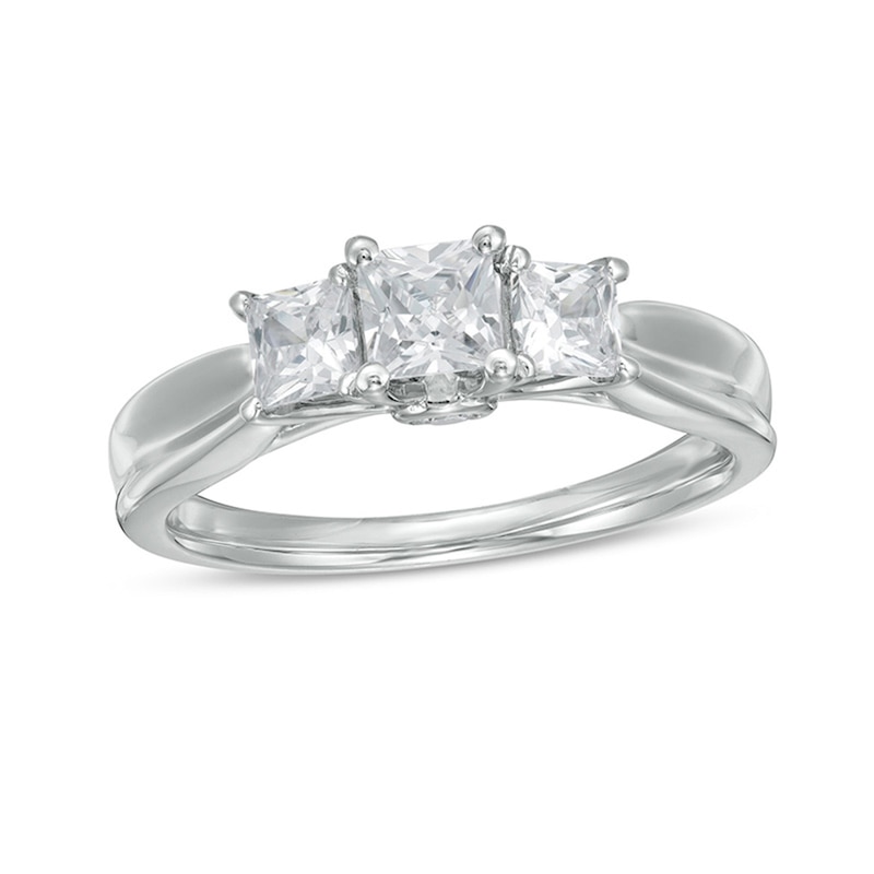 1 CT. T.W. Certified Princess-Cut Diamond Past Present Future® Engagement Ring in 14K White Gold (I/I2)