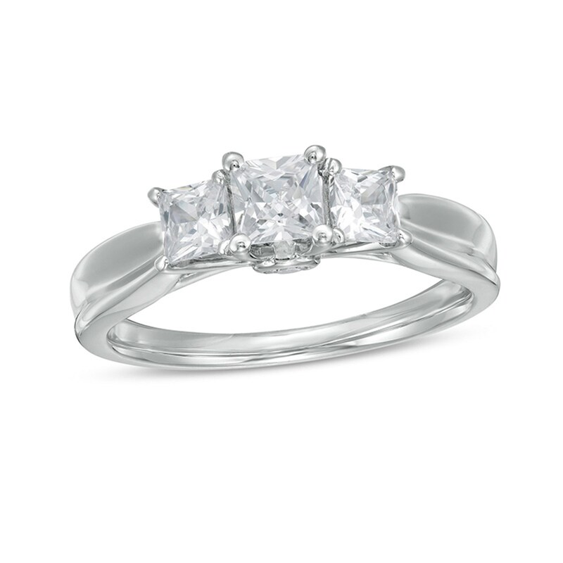 Main Image 1 of 1 CT. T.W. Certified Princess-Cut Diamond Past Present Future® Engagement Ring in 14K White Gold (I/I2)