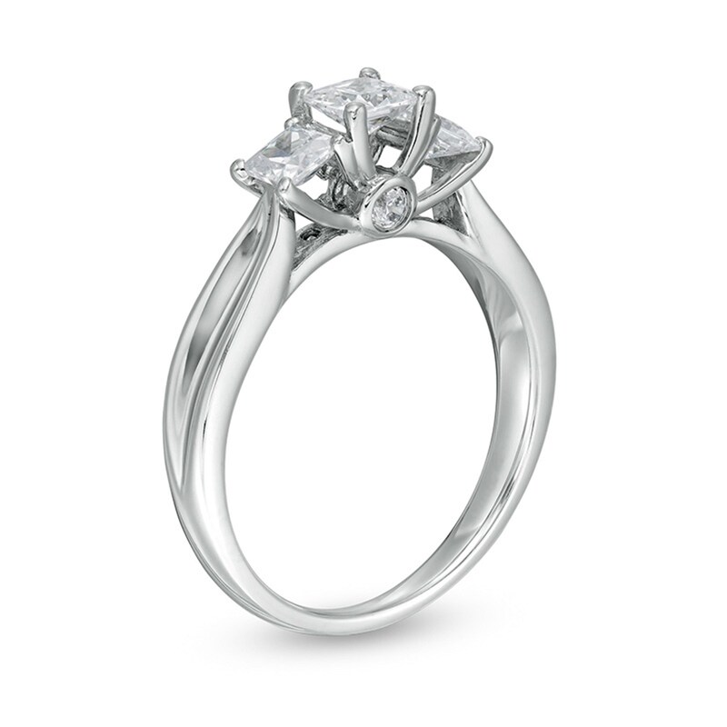 1 CT. T.W. Certified Princess-Cut Diamond Past Present Future® Engagement Ring in 14K White Gold (I/I2)