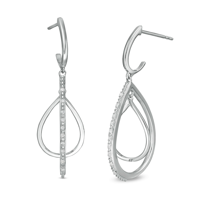 Main Image 1 of 1/10 CT. T.W. Diamond Double Teardrop Shaped Drop Earrings in Sterling Silver