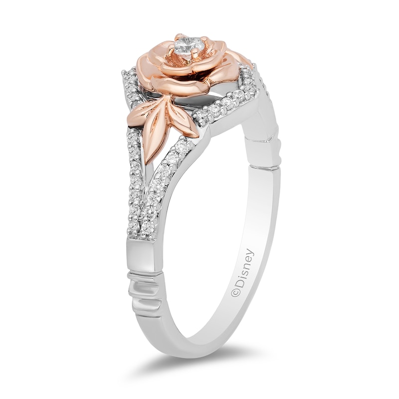Main Image 2 of Enchanted Disney Belle 1/5 CT. T.W. Diamond Rose Split Shank Ring in Sterling Silver and 10K Rose Gold