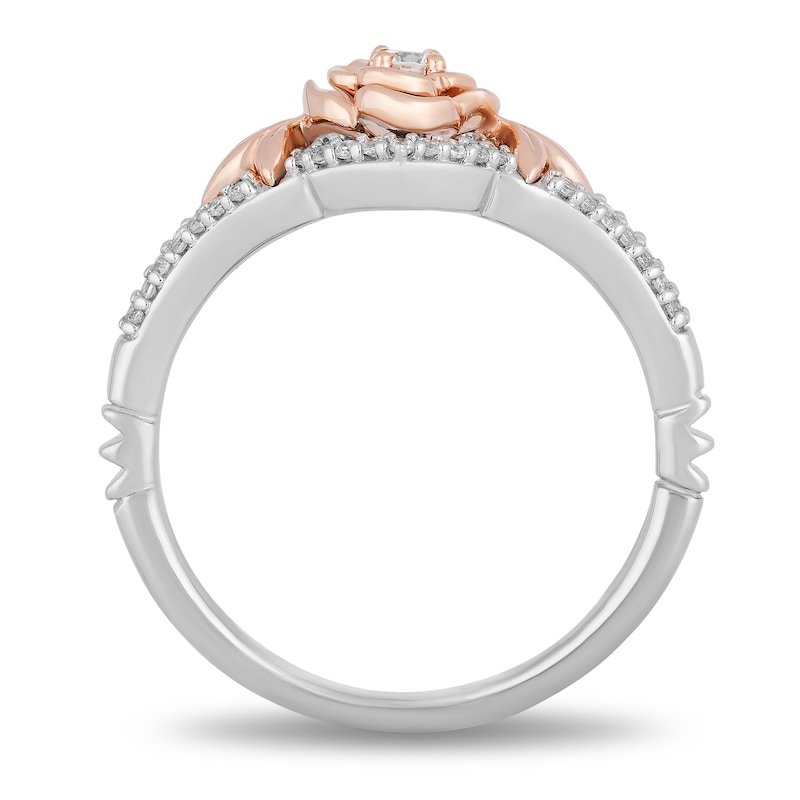 Main Image 3 of Enchanted Disney Belle 1/5 CT. T.W. Diamond Rose Split Shank Ring in Sterling Silver and 10K Rose Gold