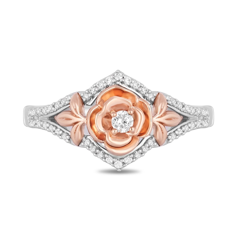 Main Image 4 of Enchanted Disney Belle 1/5 CT. T.W. Diamond Rose Split Shank Ring in Sterling Silver and 10K Rose Gold