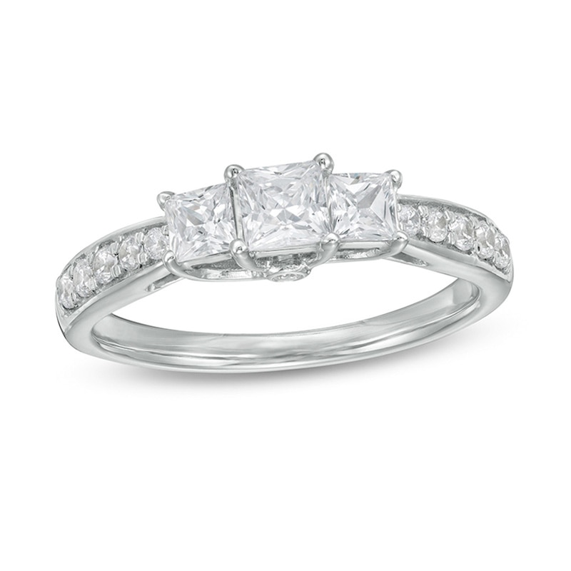 1 CT. T.W. Princess-Cut Diamond Past Present Future® Engagement Ring in 10K White Gold