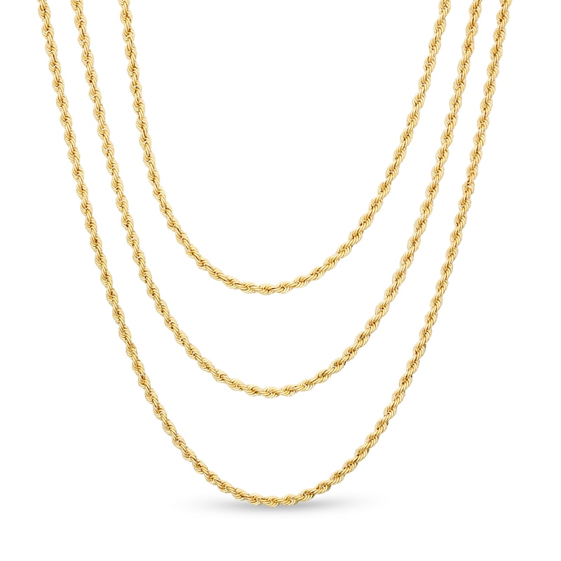 1.6mm Rope Chain Triple Strand Necklace in 14K Gold