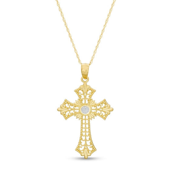 Beaded GothicStyle Cross Pendant in 10K TwoTone Gold Zales Outlet