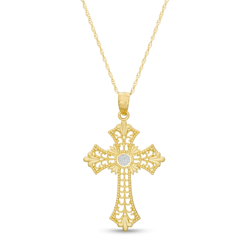 Main Image 1 of Beaded Gothic-Style Cross Pendant in 10K Two-Tone Gold