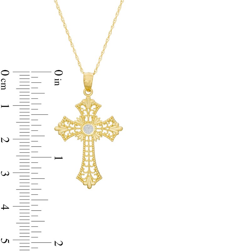 Main Image 2 of Beaded Gothic-Style Cross Pendant in 10K Two-Tone Gold