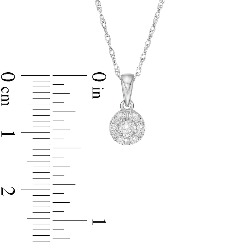 1/4 CT. T.W. Baguette and Round Diamond Frame Pendant in 10K White Gold