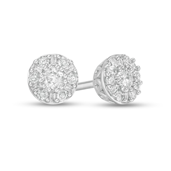 1/4 CT. T.W. Baguette and Round Diamond Frame Stud Earrings in 10K White Gold 1/4 CT. T.W. Baguette and Round Diamond Frame Stud Earrings in 10K White Gold